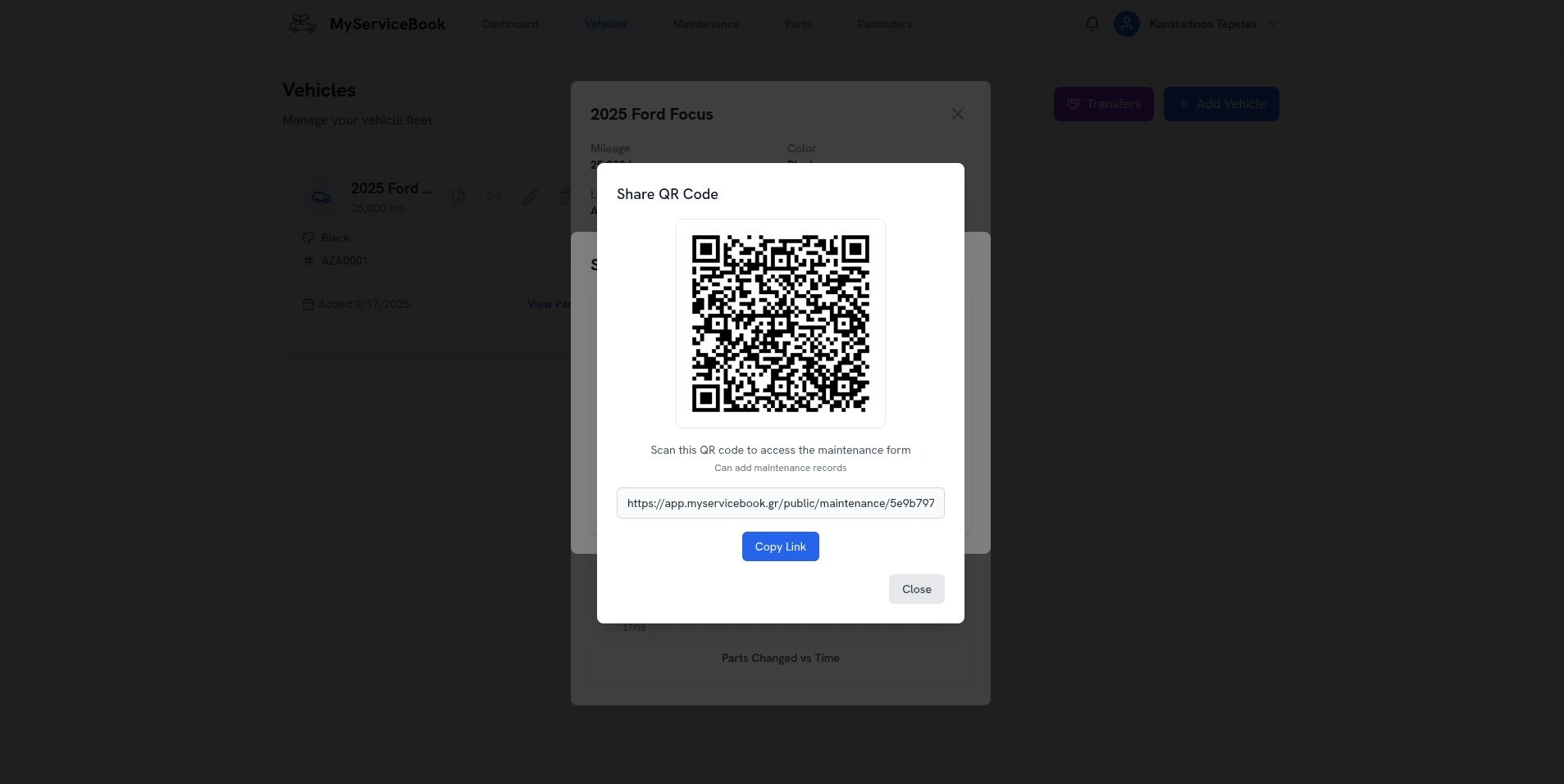 Car maintenance app screen 4 - qr code